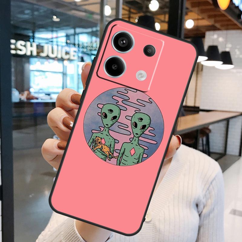 Aesthetics Cartoon Alien Space Case For Xiaomi Redmi Note 14 Pro 10 11 12 13 15 Pro Plus Redmi 15C 14C 10C 12C 13C 15 Cover