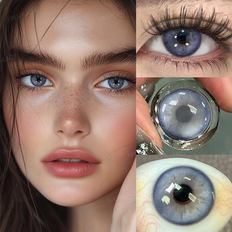 FreshLady 1 Çift 2 Adet 14.20mm Yıllık Renkli Kontakt Lens, Günlük Kullanım ve Göz Makyajı İçin Yumuşak Rahat, Kahverengi/Mavi/Mor/Yeşil