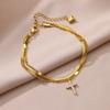 Cross Stainless Steel Cross Anklet Golden Zircon Cross Anklets Double Layered Ankle Chains  Woman