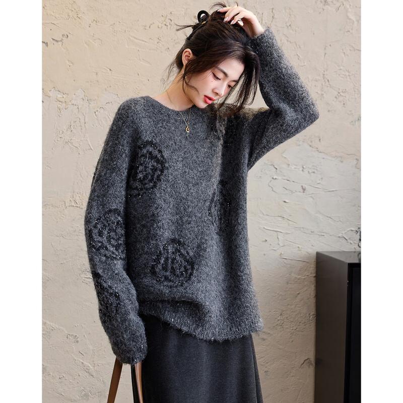 Demana Sequin Rose Knit Sweater with Lamb Wool