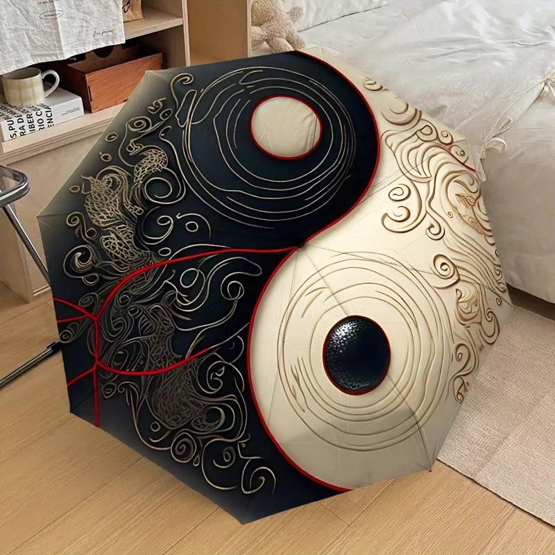 

1pc Yin Yang Symbol Fashionable Automatic Opening/Closing Folding Umbrella with 8 Iron Bones, Plastic Handle yy251015063