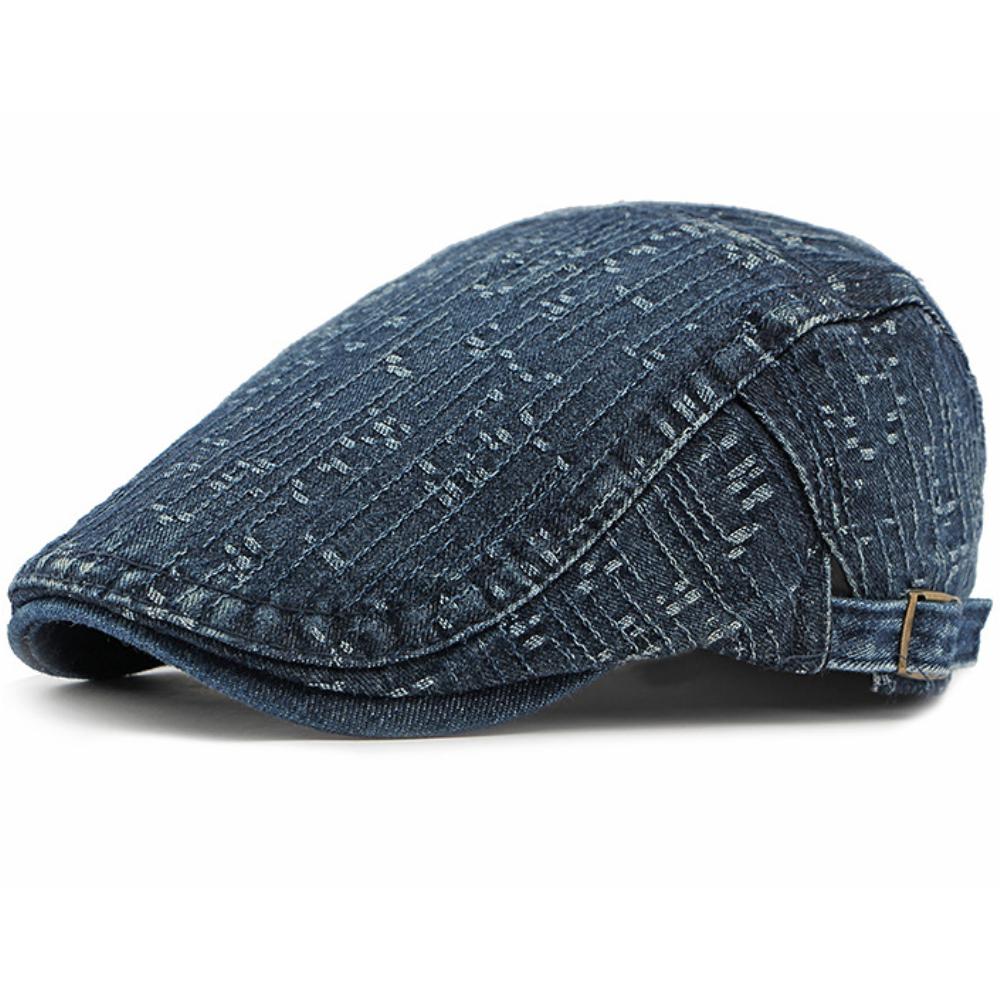 HT4773 Mens Beret Women Spring Summer Sun Cap Male Female Denim Beret Cap Retro Artist Painter Beret Hat Adjustable Ivy Flat Cap