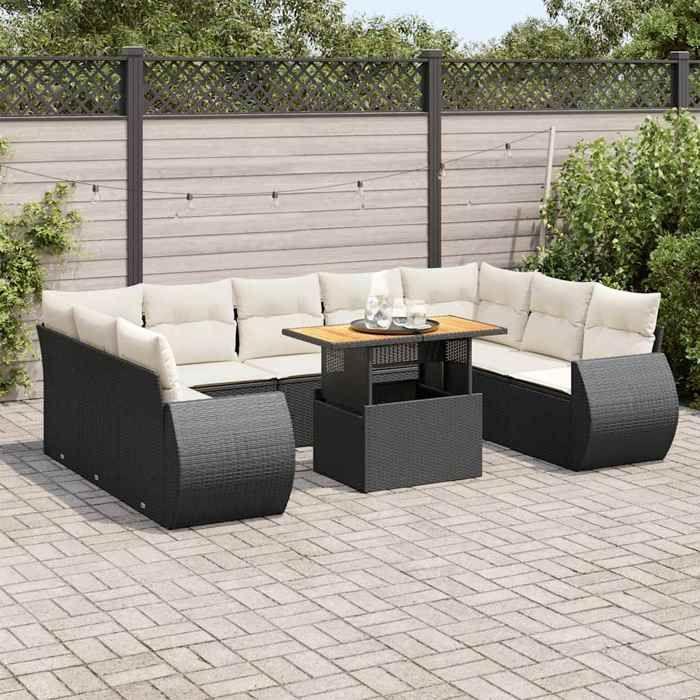 VidaXL Garden Lounge Set 10 Pcs with Cushions Black Wicker 3327304