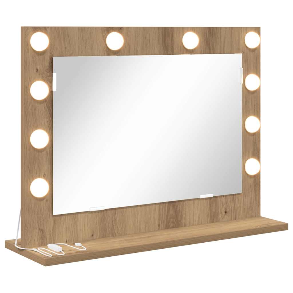 Rectangular Vanity Mirror In Artisan Oak Finish 60 X 45 X 18 Cm