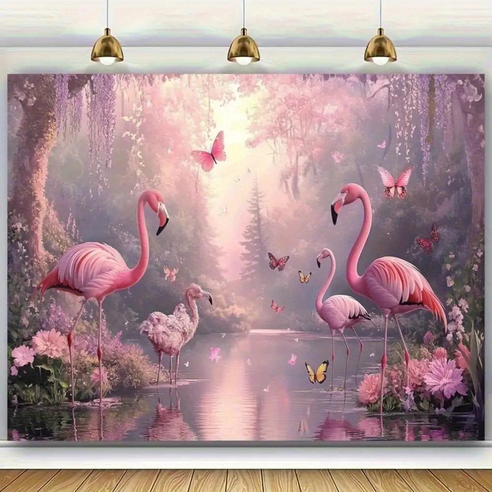 

BEPAN Summer tropical rainforest flamingo theme background can be customized for birthday party, friend gathering, photo studio props Vinyl--W120xH80cm