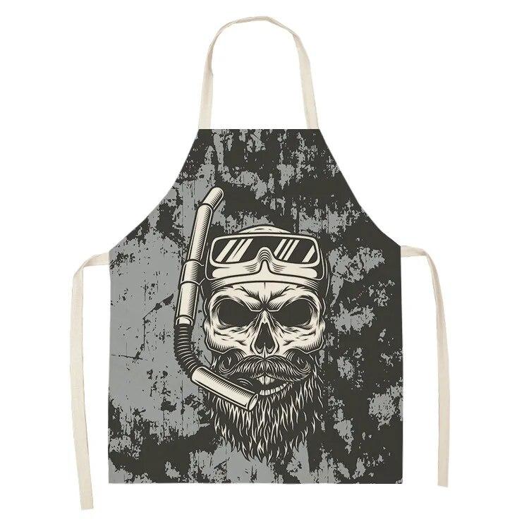 Women's Kitchen Apron Skull Print Waterproof Cooking Oil Proof Linen Stain Proof Chef's Apron Cleaning Tools 47X38CM 68X55CM