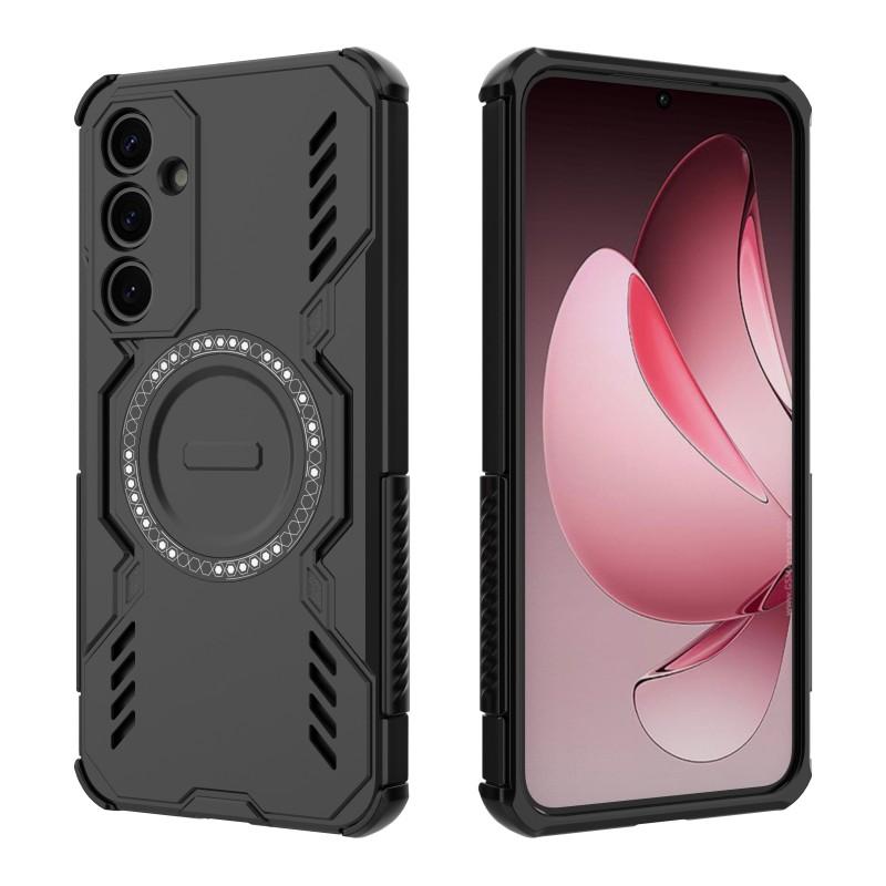 For Samsung Galaxy A35 5G Magnetic Case WANLONFENG DJ Series PC TPU Phone Cover with 2Pcs Tempered Glass Film