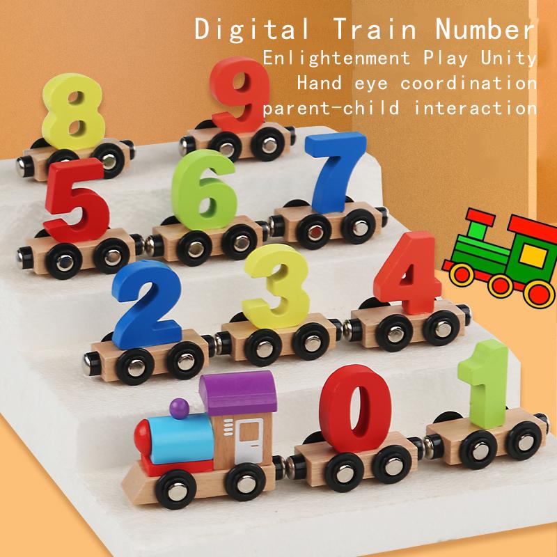 Montessori Educational Number Puzzle Assembly Combination Alphabet Wooden Digital Cognition Blocks Train Toys for Kids