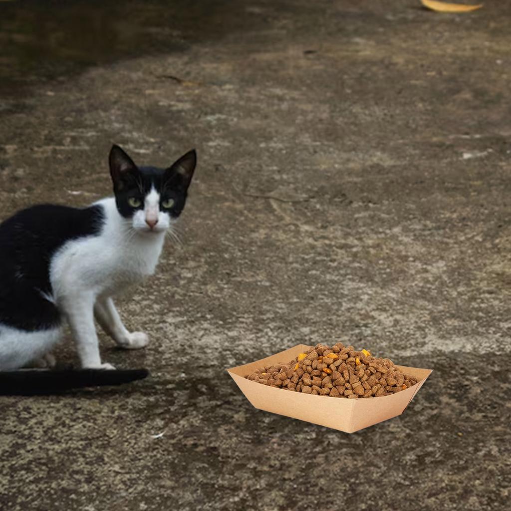 50pcs Collapsible Single Use Pet Feeding Bowl Feeder Dishes Recyclable Kraft Paper Feeding Plate Convenient Travel Dish