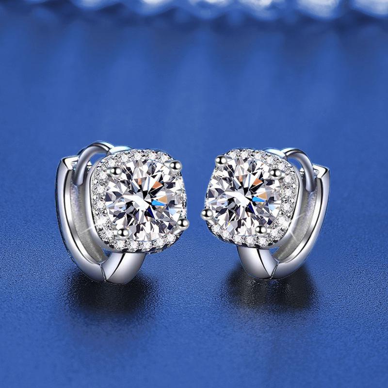 S925 Sterling Silver Diamond Square Bag Earrings - Women's Light Luxury, Fashionable Sparkling Ear Cuffs, Versatile and Elegant for Commute.