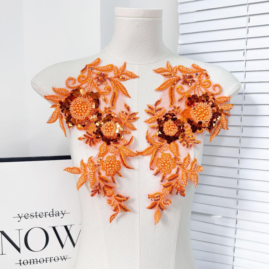 Mesh Solid Color Sequin Bead Embroidery Cloth Sticker Heavy Industry Embroidery Clothing Lace Accessories Diy Jewelry