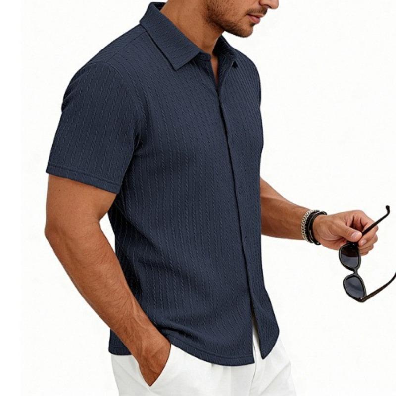 Mens European American Summer Jacquard Turn Down Collar Polo Shirt Business Casual