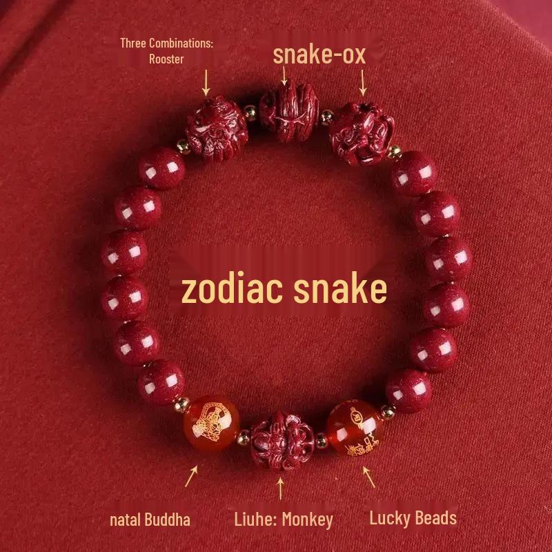 Twelve Zodiac Bracelet for Men & Women - Cinnabar Six Harmonies Beads, Lucky Charm, Perfect Benming Year Gift