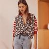 Women Round Neck Retro Sweater Winter New Casual Versatile Leopard Brush Hair Color Collision Cardigan Tops