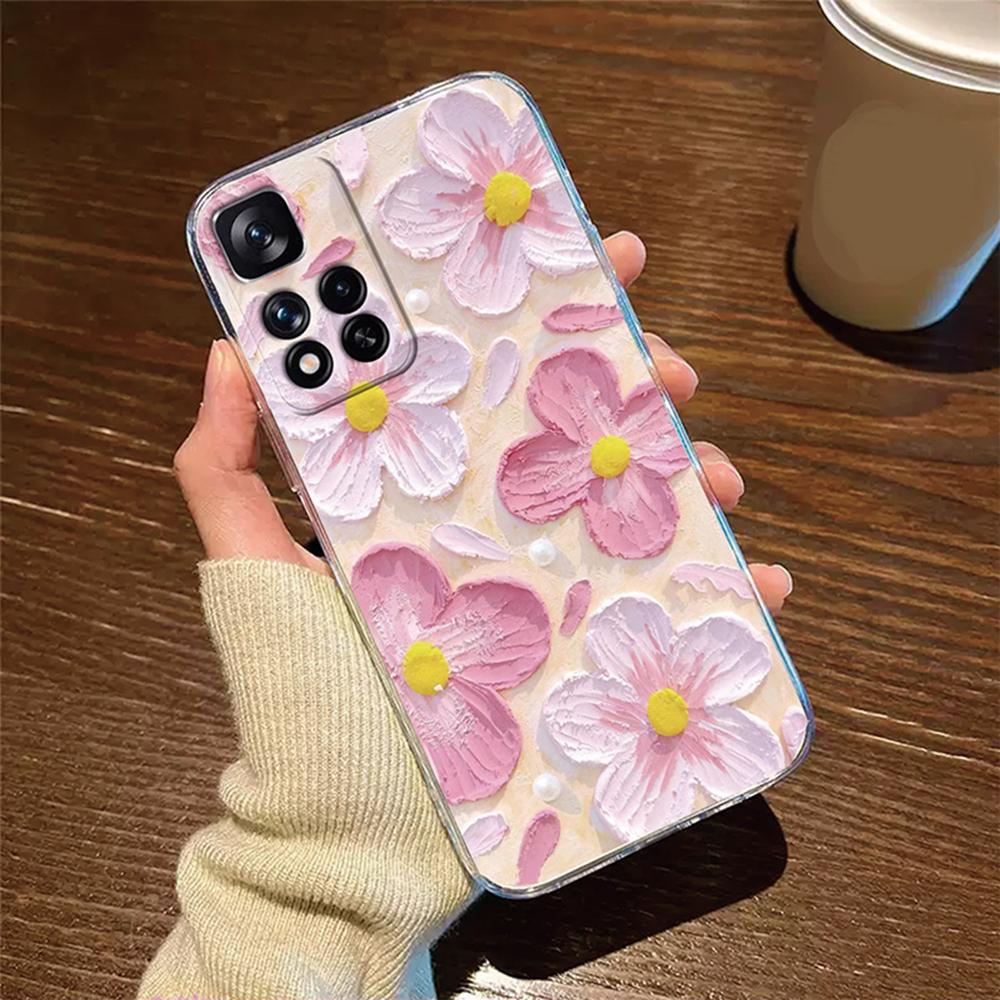 Rose Flower Oil Painting Daisy Phone Case For Xiaomi Redmi Note 11 11S 12 12S Pro Cover Silicone Transparent Clear Protection