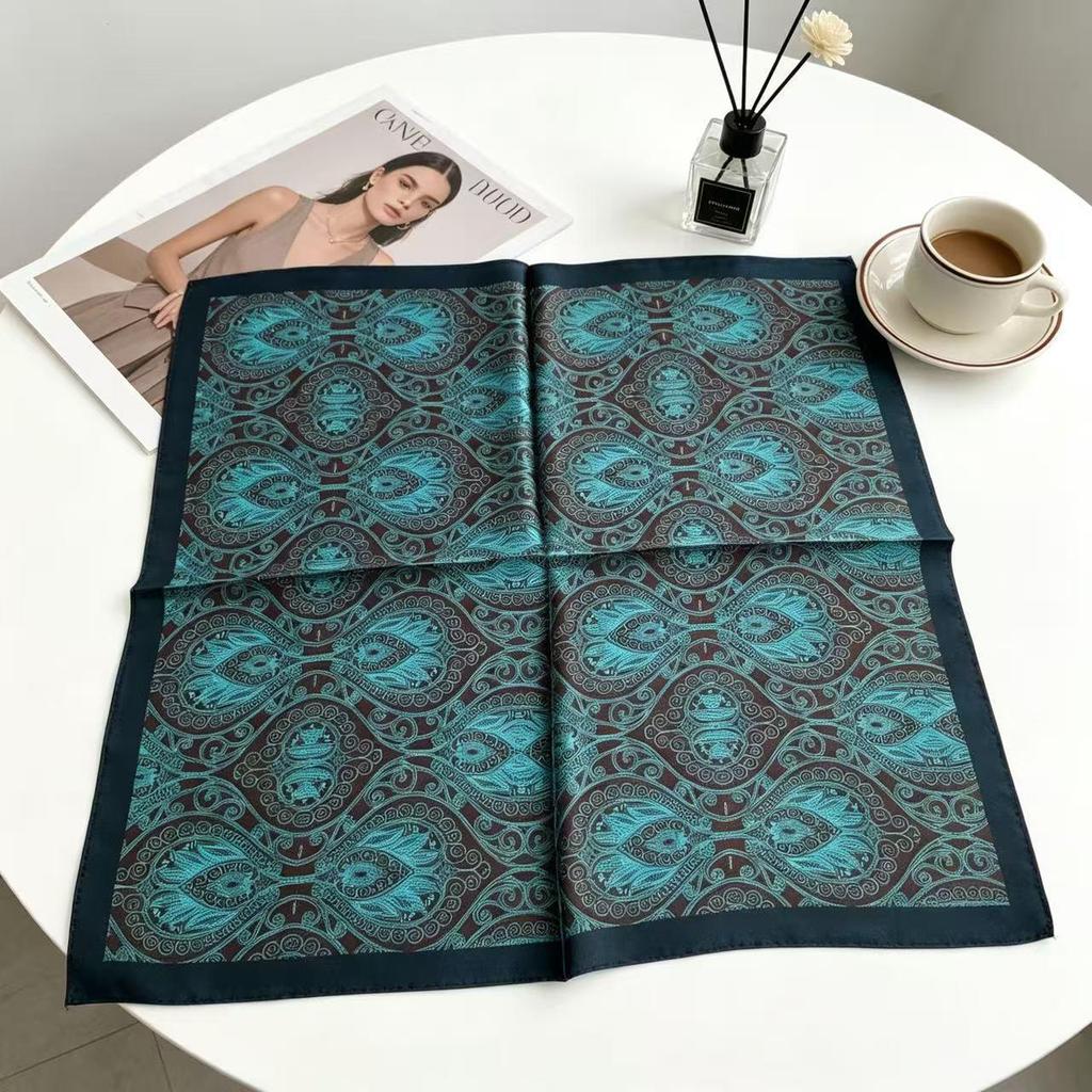 70cm×70cm Retro Paisley Imitation Silk Square Scarf - Versatile Decorative Neck Scarf Shawl