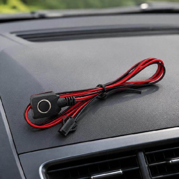 Vehicle Emergency Push Button Wiring Assembly with Round Control Button, Rectangular Housing and Coupling-to-Loose-Lead Layout for Alarm Circuits