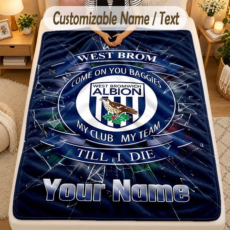 Flannel BlanketWest Bromwich Albion FC Custom Name Text Personalized Soft Warm Throw Blanket Home Decor Gift