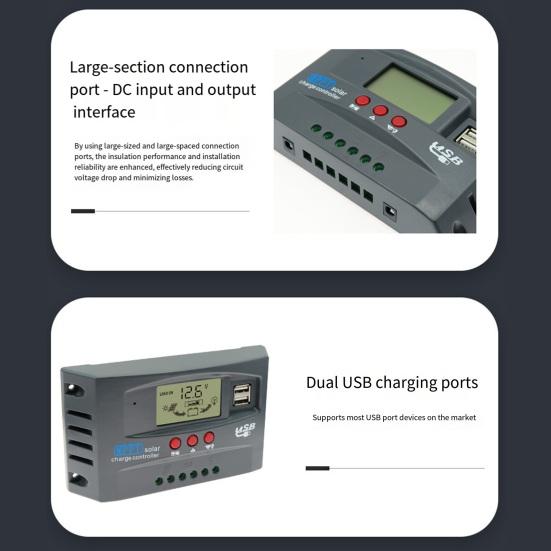 Regulátor solárního nabíjecího panelu 30A-100A 12V/24V systémy Regulátor solárního nabíjení se stabilizací napětí Ochrana proti přebití Odvod tepla