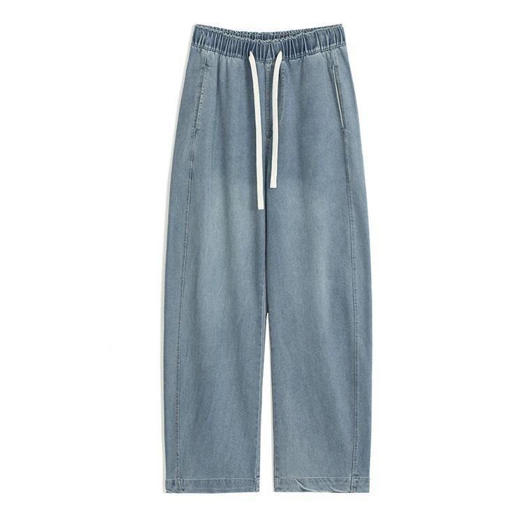 

Lyocell 49.6% Super Soft Elastic Waist Denim Curved Leg Floor-Length Banana Pants - Spring Collection M