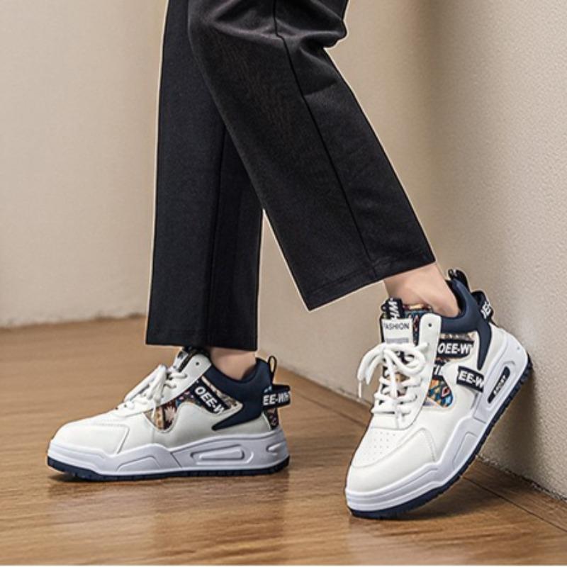 Men High Top Breathable Leather Platform Sneakers, Versatile Height Increasing Casual Skate Board Shoes