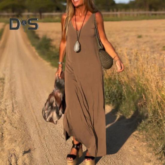 Γυναικείο καλοκαιρινό αμάνικο φόρεμα Cami Casual φόρεμα μάξι με σπαστό λαιμόκοψη Φαρδύ φόρεμα παραλίας Sundress Ταξιδιωτικές διακοπές