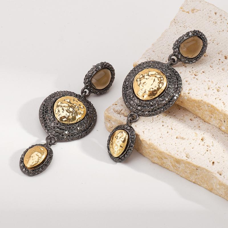 Bejewelled Earring For Women Bohemia Vintage Round Pendant Earrings Elegant Accessories Banquet Party Jewelry Gift