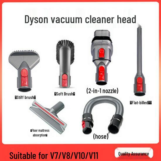 Kompatibles Dyson-Staubsauger-Zubehör: Weiche Bürste, Flachdüse, Schlauch, Matratzen-Saugkopf für die Modelle V7, V8, V10, V11.
