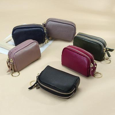 European-American Genuine Leather Coin Purse - Double Zipper, Large Capacity, Stylish Clutch