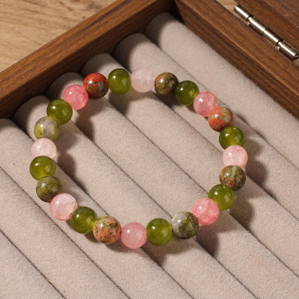 Festive Gifts Multicolor Agate Unakite And White Jade Beaded Bracelet Vibrant Fashion Jewelry For Women Daily Wear Simple Versatile Accessory