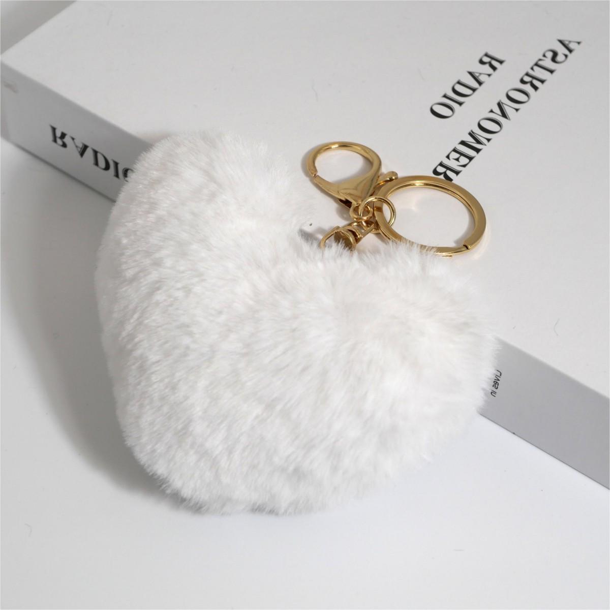 

Heart-shaped Peach Faux Fur Keychain - 10cm Plush Pendant for Bags, Cars, and Accessories Elastic Band No Clasp Heart