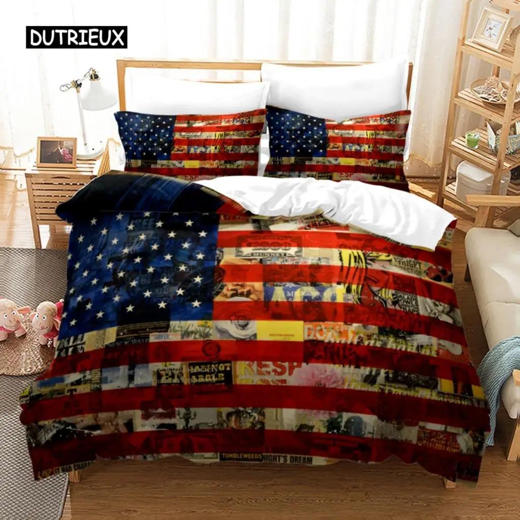 American Flag Duvet Cover Set Microfiber Red White Stripe Decor Bedding Independence Day Freedom Theme Quilt Cover