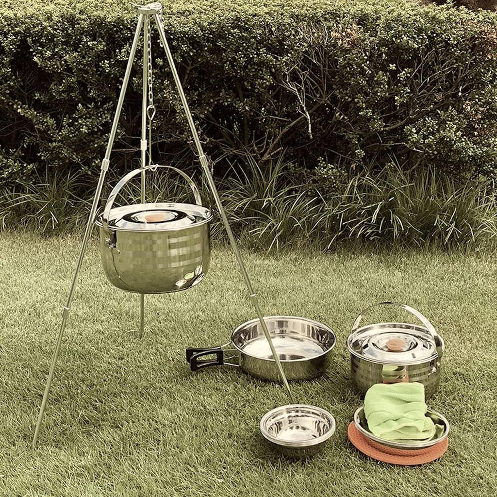 NANGGEAR Camp Bonfire BBQ Pot Set Stainless Steel Cooker for 6 People (Nanko Gear) NAN-MC-210