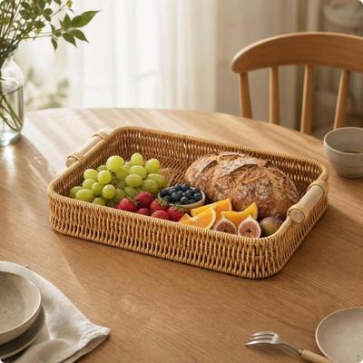 Woven Basket Tray Multipurpose Imitation Rattan for Tabletop, Dining Room