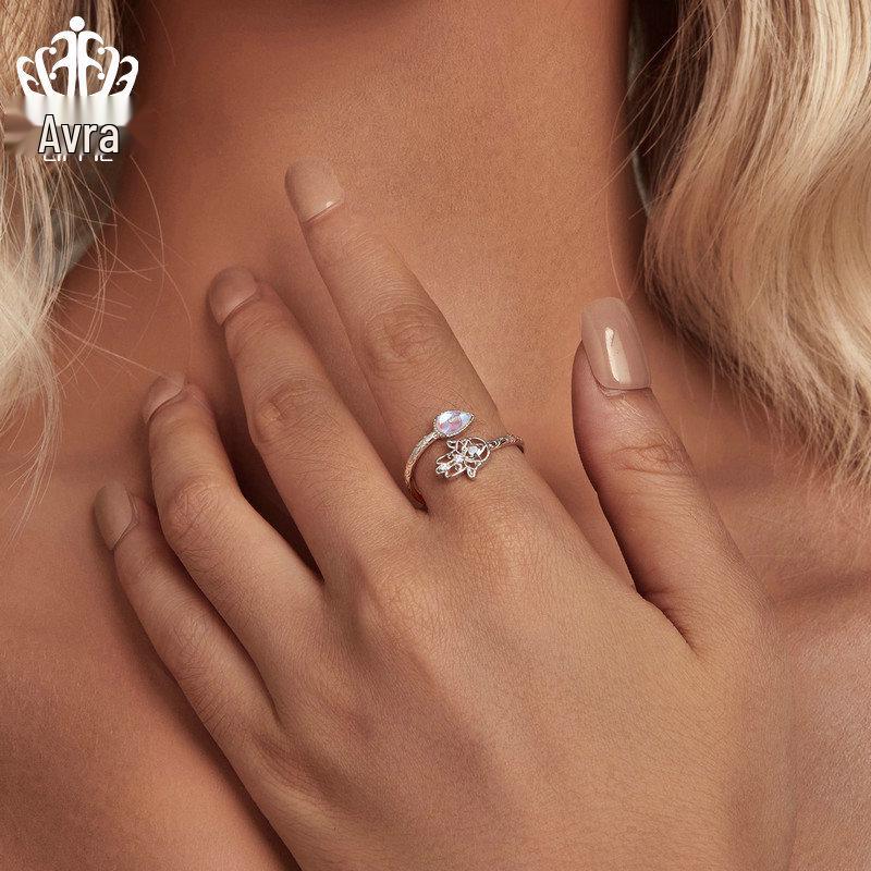 Avle Original Lucky Hand Ring - S925 Sterling Silver Platinum-Plated Open Ring Jewelry for Women