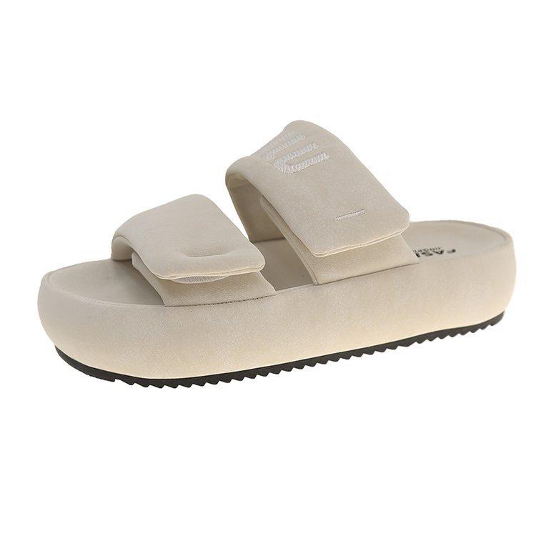 Soft leather version~ platform slippers women's 2025 summer new outer wear high-end feeling with skirt cool slippers versatile sandals