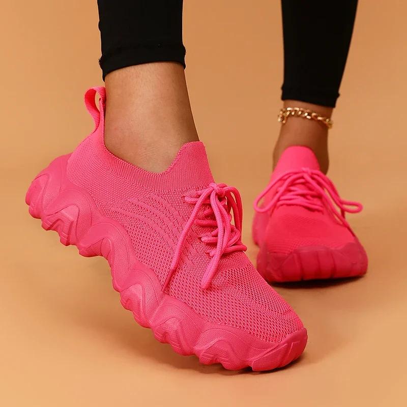 Women's Vulcanized Shoes Size 35-42 Breathable Knitted Upper Soft Sole Comfortable Walking Shoes for Outdoor Daily Use Sneakers