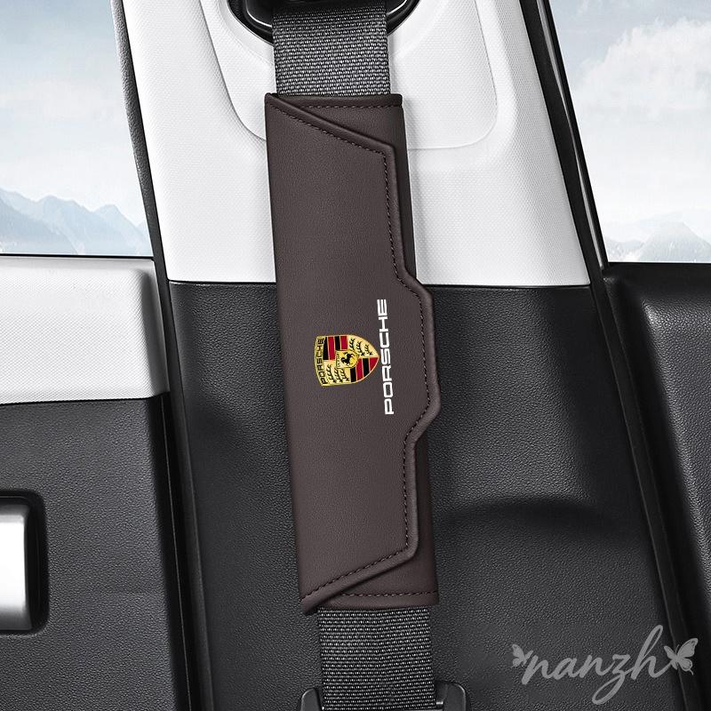 fscr7 Universal Car Seat Belt Leather Shoulder Strap Protect For Porsche Cayenne Panamera Macan 911 718 Taycan Boxster Cayman Sticker
