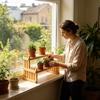 Plants Holder 2-Tier Pot Wooden Organizer desktop Flower Storage Rack Display Shelves for Indoor Balcony Office Garden Home
