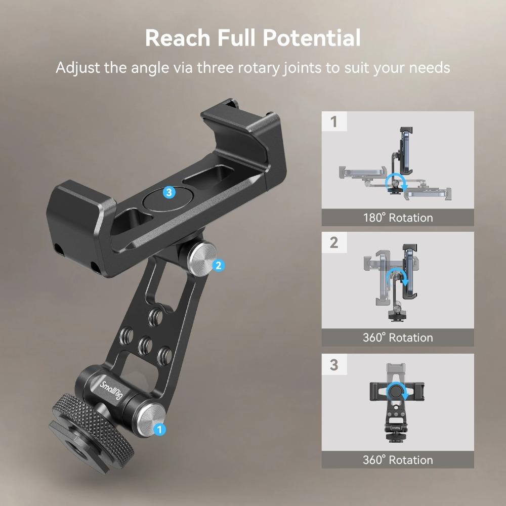 SmallRig Metal Phone Holder with Cold Shoe Mount Phone Support for DJI RS 3 /RS 3 Pro/ RS 3 Mini /RS 4Pro/RS 4 w Cold Shoe 4382