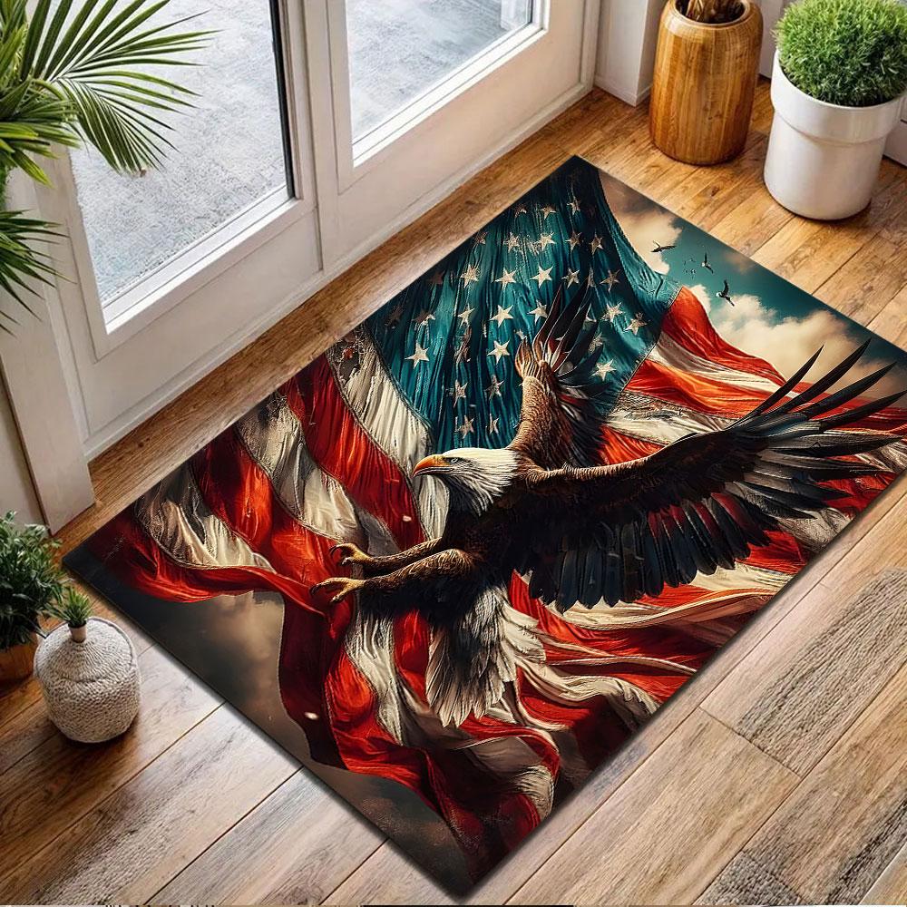 Eagle Over American Flag Patterned carpet, non slip mat suitable for living room and bedroom sofas