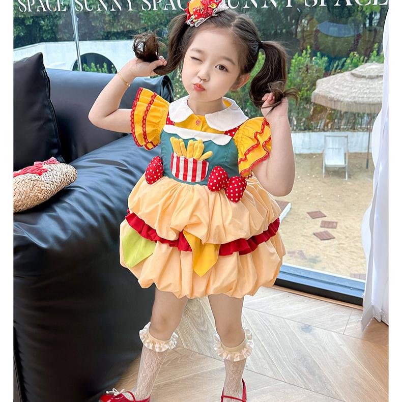 Girl Baby Fries Burger Lolita Dress Summer Stylish Girl Dopamine Princess Dress Lolita Dress