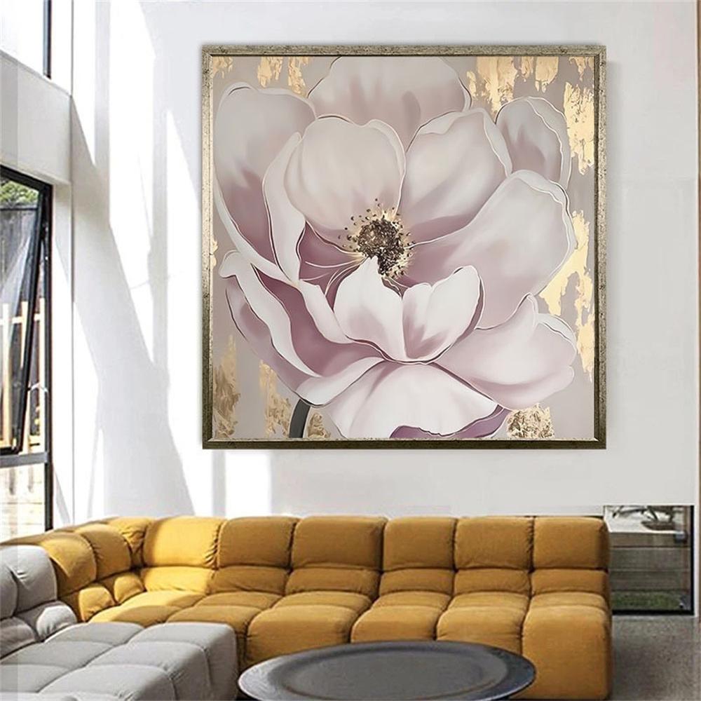 Gold Flower Poster Oil Painting Poster Golden Leaf Prints Colorful Floral Canvas Painting Romantic Textured Home Wall Decoration