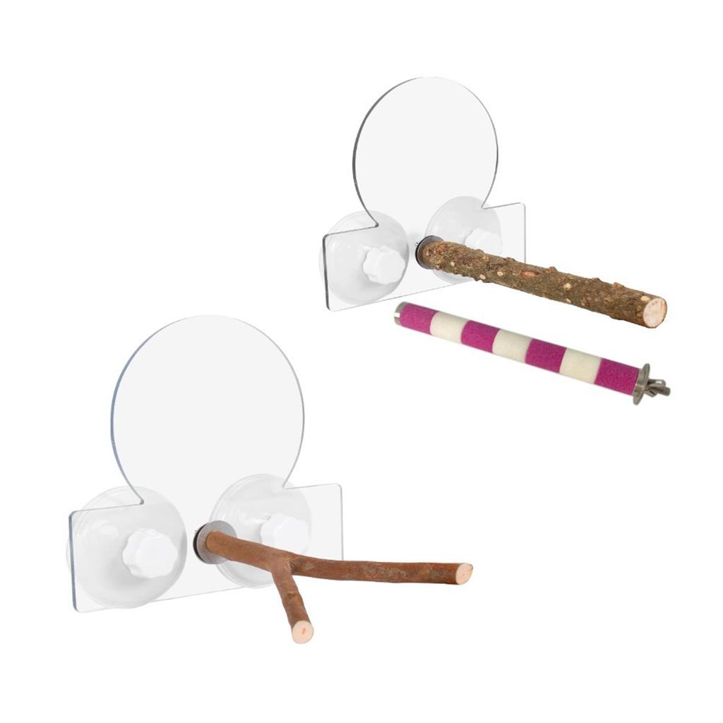 Perchas para Pájaros Ventosa Ventana Madera Natural Ramas de Pie Juguetes para Loros No Tóxicos Estación de Aseo Estable Accesorios