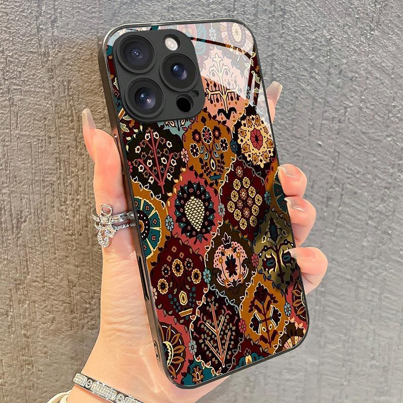 

Full-Screen Floral Pattern Tempered Glass Phone Case For iPhone 11 12 13 14 15 16 17 Pro Max 17 Air 16E 7 8 Plus XR XS X Cover iPhone Air