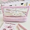 Pink Star Rabbit Pattern Pen Bag Double Layers Transparent Pencil Case Vertical Base Large Capacity Stationery Organizer