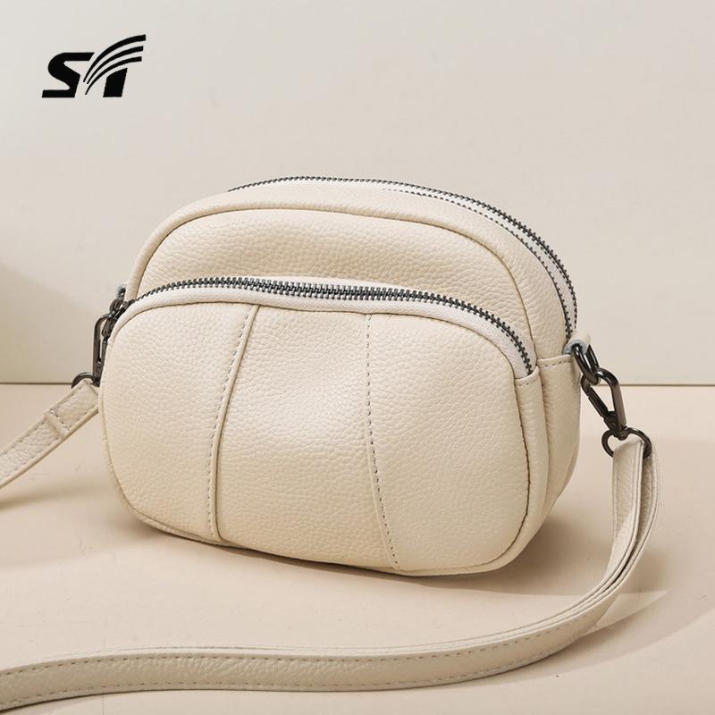 Leather Small Bag Women's Bag New Trendy Versatile Soft Leather Messenger Bag Women's Mini Double Zipper Shoulder Small Bag
