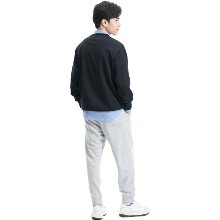 UNIQLO Solid Color Crew Neck Long Sleeve T-Shirt Unisex Tops Black 460322-09