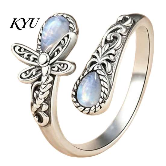 Eleganter Statement-Ring Vintage Faux-Mondstein-Ring, Wassertropfen Falscher Edelstein Verstellbar Offen Damen Heilstein Band Schmuck für Paar,