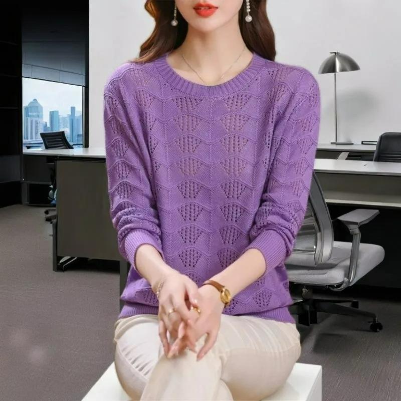 Übergröße Rundhalsbluse Hohl Westernstil Oberbekleidung Temperament Unterteil Dünne Stricksonnenschutzbluse